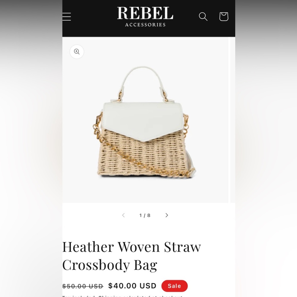 REBEL Heather Woven Straw Crossbody Bag in White & Natural